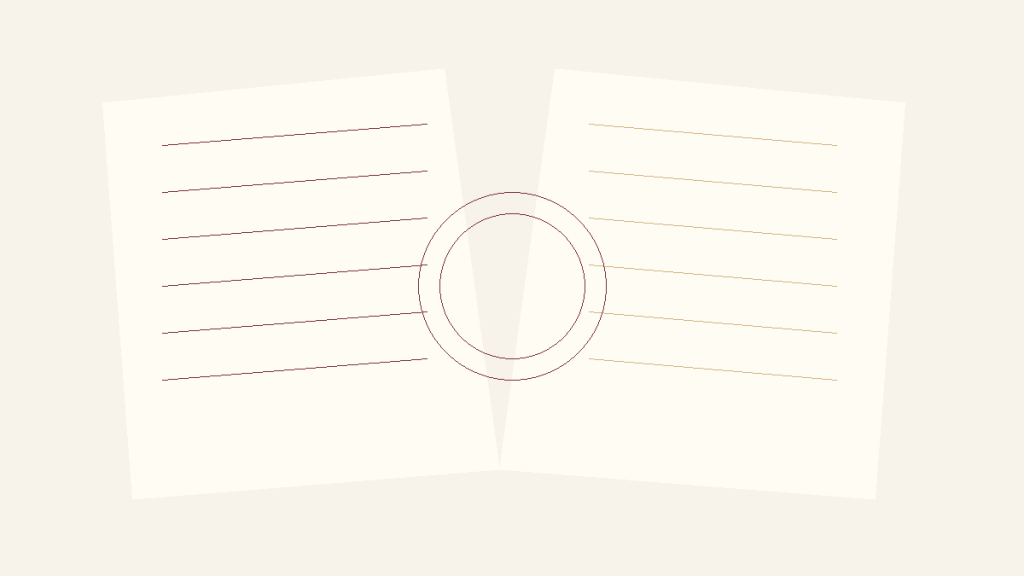 Libro abierto formado por capas y un sello circular que representa los derechos de autor