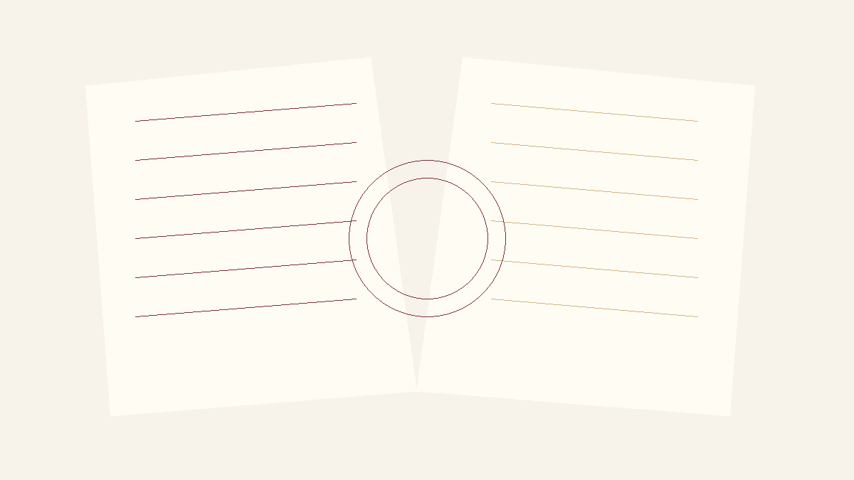 Libro abierto formado por capas y un sello circular que representa los derechos de autor